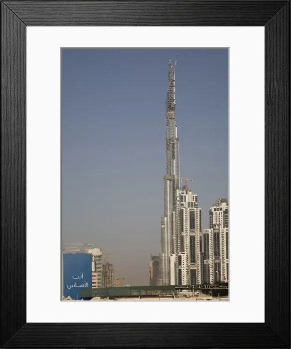 Framed Print : United Arab Emirates, Dubai. Burj Dubai Hotel, with an Arabic sign in lower left