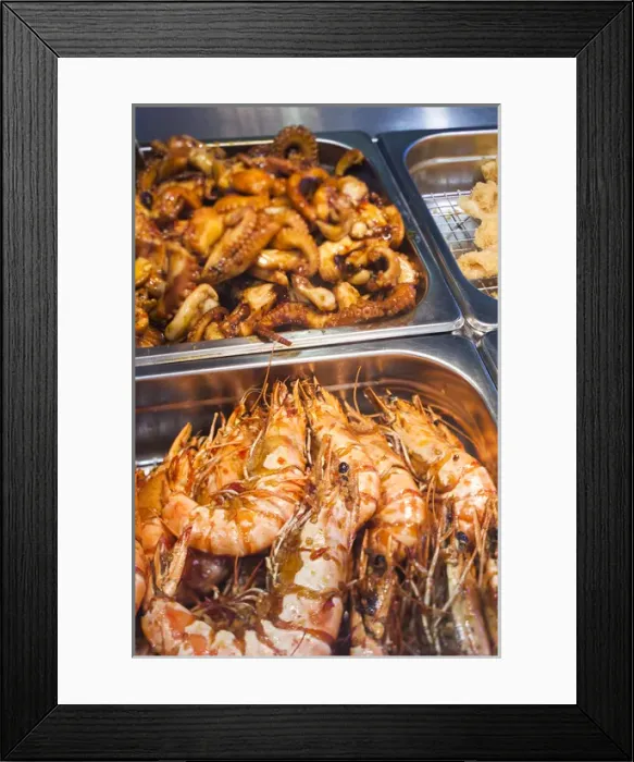 Framed Print : Australia, New South Wales, NSW, Sydney, Sydney Fish Market, prepared seafood