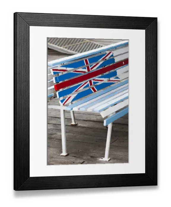 Framed Print : Australia, South Australia, Fleurieu Peninsula, Goolwa, port bench with Australian Framed Print : Australia, South Australia, Fleurieu Peninsula, Goolwa, port bench with Australian
