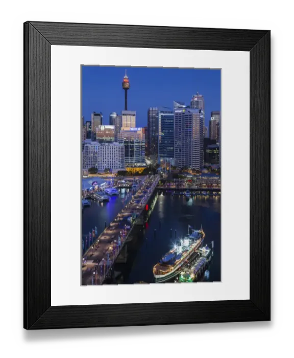 Framed Print : Australia, New South Wales, NSW, Sydney, Central Business District, Darling Harbour, and Pyrmont Bridge
