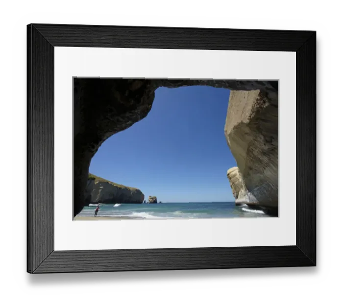 Framed Print : Looking out from sea cave, Tunnel Beach, Dunedin, South Island, New Zealand