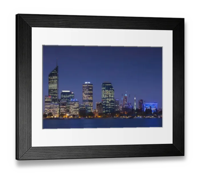 Framed Print : Australia, Western Australia, Perth, city skyline from Swan River, dusk Framed Print : Australia, Western Australia, Perth, city skyline from Swan River, dusk