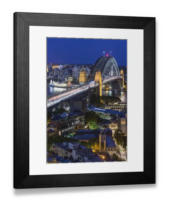 Framed Print : Australia, New South Wales, NSW, Sydney, The Rocks area, Sydney Harbour Bridge, elevated view