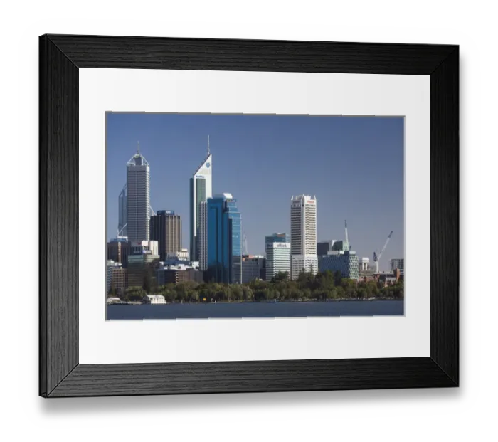 Framed Print : Australia, Western Australia, Perth, city skyline from Swan River, morning Framed Print : Australia, Western Australia, Perth, city skyline from Swan River, morning