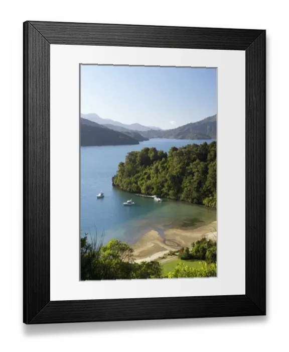 Framed Print : New Zealand, South Island, Marlborough Sounds, Whenuanui  /  Becks Bay, Grove Arm