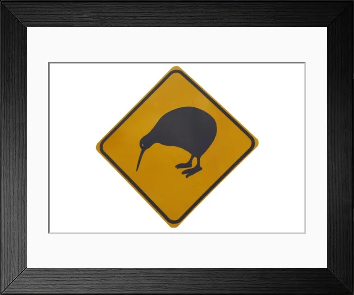 Framed Print : Iconic yellow Kiwi warning sign, New Zealand Framed Print : Iconic yellow Kiwi warning sign, New Zealand