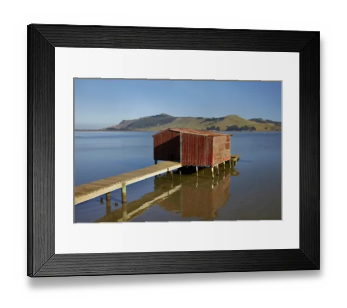Framed Print : Boat Shed, Hoopers Inlet, Otago Peninsula, Dunedin, South Island, New Zealand