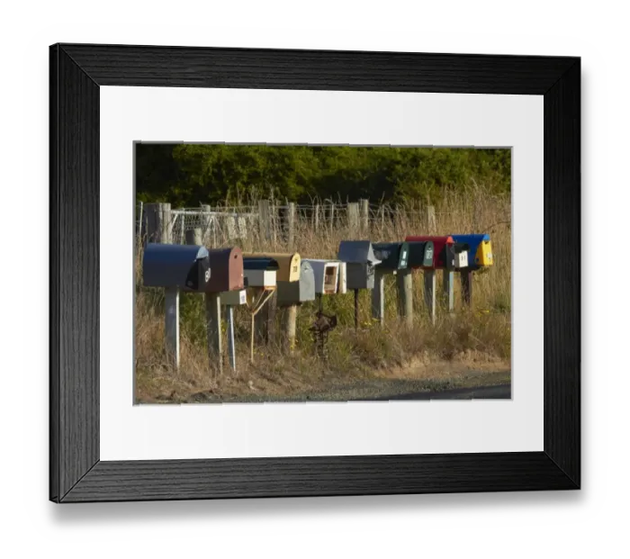 Framed Print : Rural Letterboxes, Otakou, Otago Peninsula, Dunedin, South Island, New Zealand