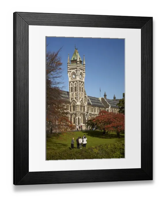 Framed Print : Graduation photos in front of the Clock Tower, Registry Building, University of Otago in Autumn