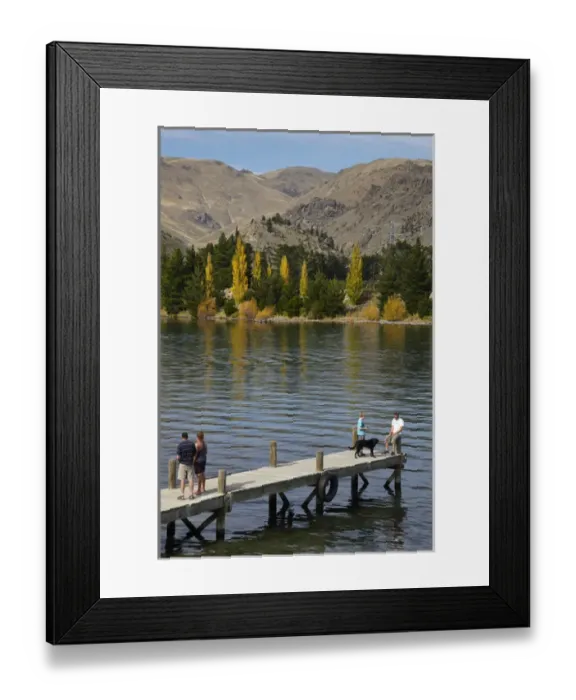 Framed Print : People on jetty, Lake Dunstan, Cromwell, Central Otago, South Island, New Zealand