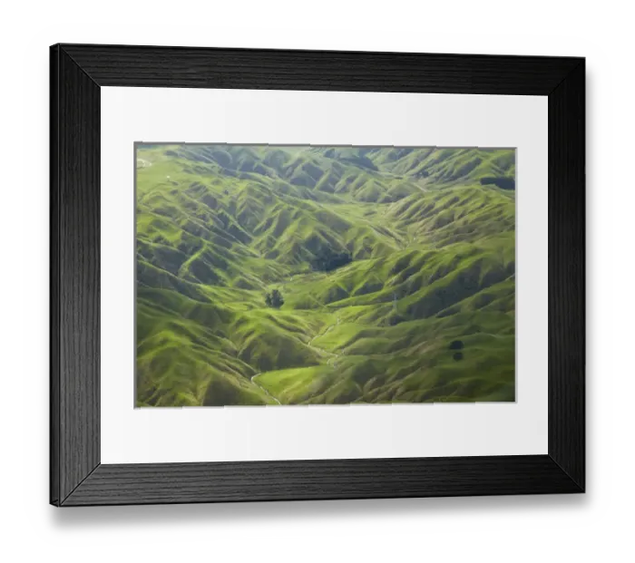 Framed Print : Green valleys and farmland, near Ohariu, Wellington, North Island, New Zealand - aerial Framed Print : Green valleys and farmland, near Ohariu, Wellington, North Island, New Zealand - aerial