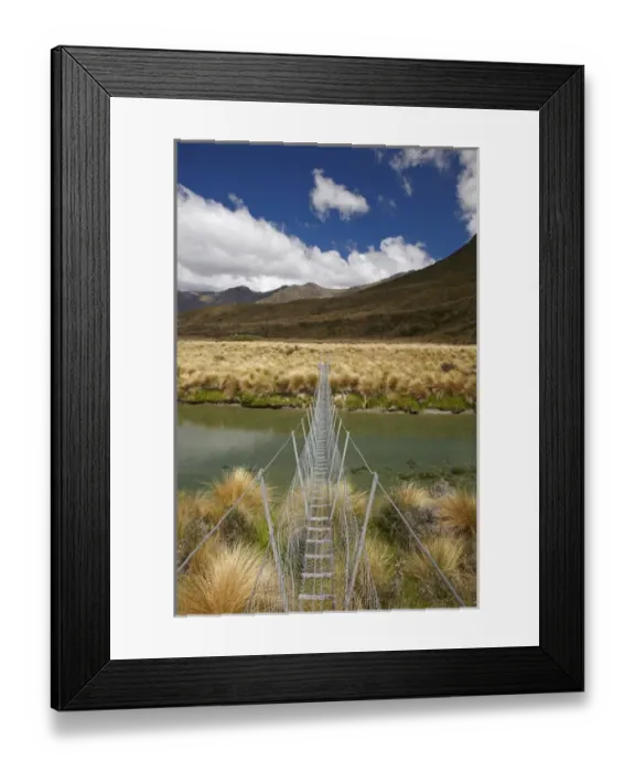 Framed Print : Footbridge over Mararoa River, Mavora Walkway, near Mavora Lakes, Southland, South Island
