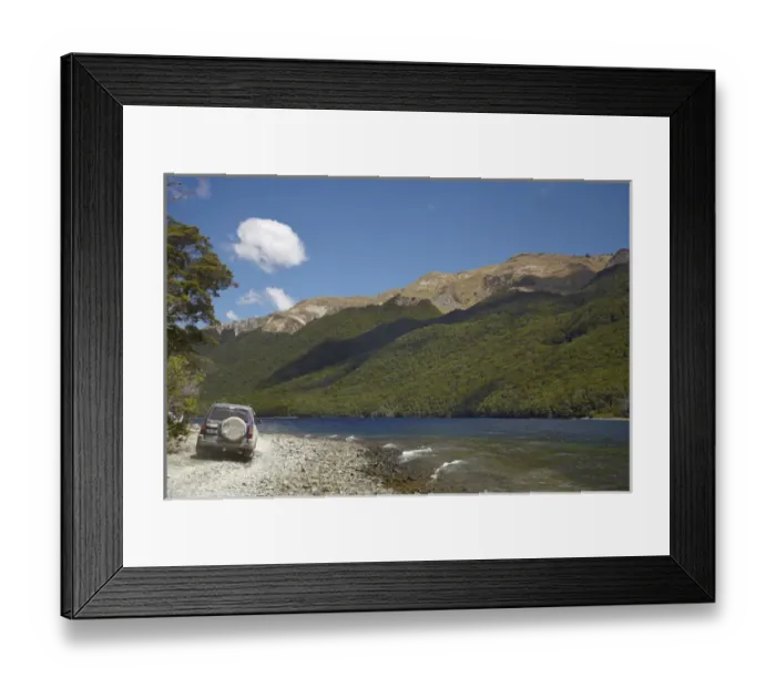 Framed Print : 4WD on track around North Mavora Lake, and Livingstone Mountains, Southland, South Island Framed Print : 4WD on track around North Mavora Lake, and Livingstone Mountains, Southland, South Island