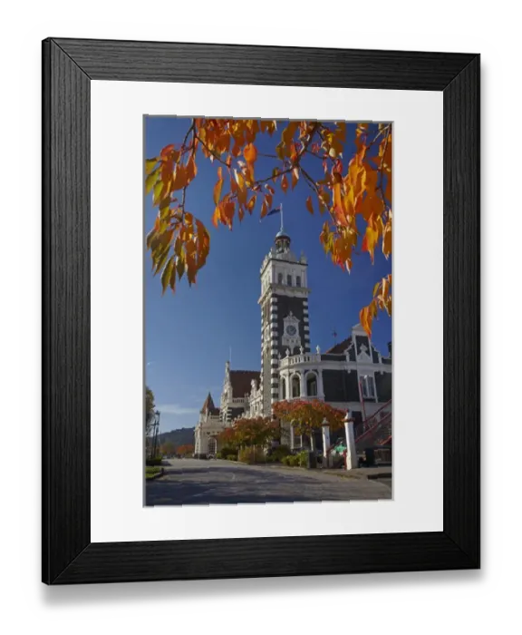 Framed Print : Autumn Colour and Historic Railway Station, Dunedin, Otago, South Island, New Zealand Framed Print : Autumn Colour and Historic Railway Station, Dunedin, Otago, South Island, New Zealand