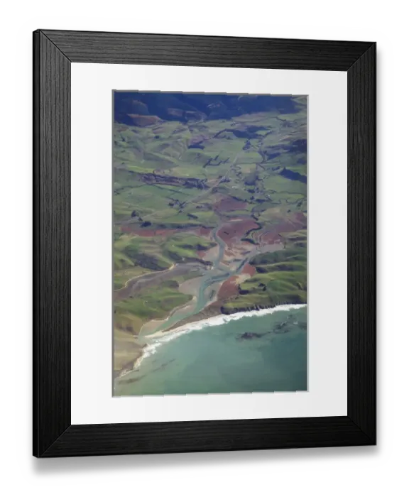 Framed Print : Pleasant River, near Palmerston, East Otago, South Island, New Zealand - aerial Framed Print : Pleasant River, near Palmerston, East Otago, South Island, New Zealand - aerial