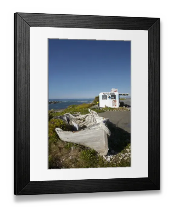Framed Print : Wooden dinghy, and Nins Bin lobster caravan, Kaikoura Coast, Marlborough, South Island Framed Print : Wooden dinghy, and Nins Bin lobster caravan, Kaikoura Coast, Marlborough, South Island