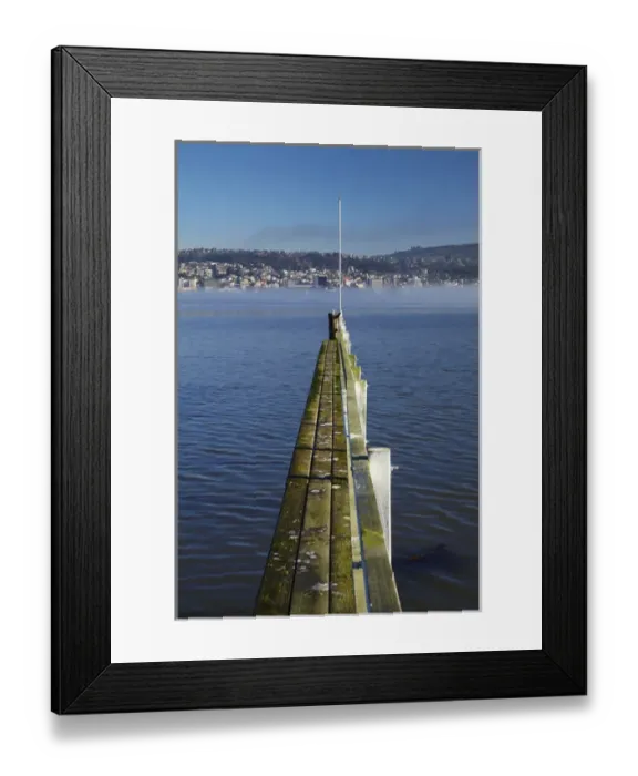 Framed Print : Jetty at Vauxhall, fog over Otago Harbour, and Dunedin, South Island, New Zealand Framed Print : Jetty at Vauxhall, fog over Otago Harbour, and Dunedin, South Island, New Zealand