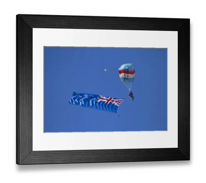 Framed Print : RNZAF Sky Diver and New Zealand flag, Warbirds over Wanaka, Wanaka, South Island