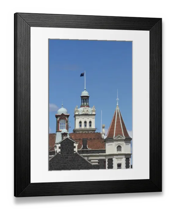 Framed Print : Turrets, Spires & Clock Tower, Historic Railway Station, Dunedin, South Island, New Framed Print : Turrets, Spires & Clock Tower, Historic Railway Station, Dunedin, South Island, New