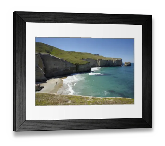 Framed Print : Tourists on beach and cliffs at Tunnel Beach, Dunedin, South Island, New Zealand Framed Print : Tourists on beach and cliffs at Tunnel Beach, Dunedin, South Island, New Zealand