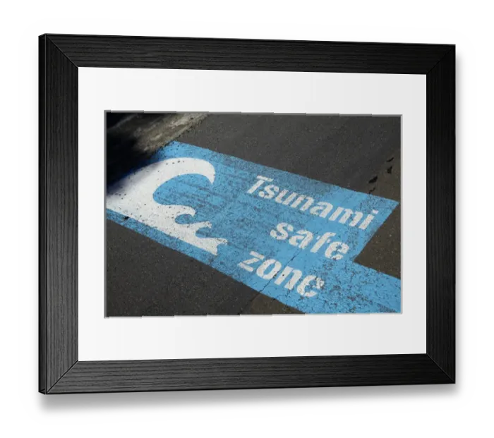 Framed Print : Tsunami safe zone sign, Wellington, North Island, New Zealand Framed Print : Tsunami safe zone sign, Wellington, North Island, New Zealand