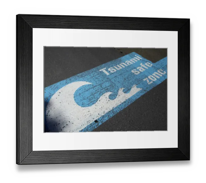 Framed Print : Tsunami safe zone sign, Wellington, North Island, New Zealand Framed Print : Tsunami safe zone sign, Wellington, North Island, New Zealand