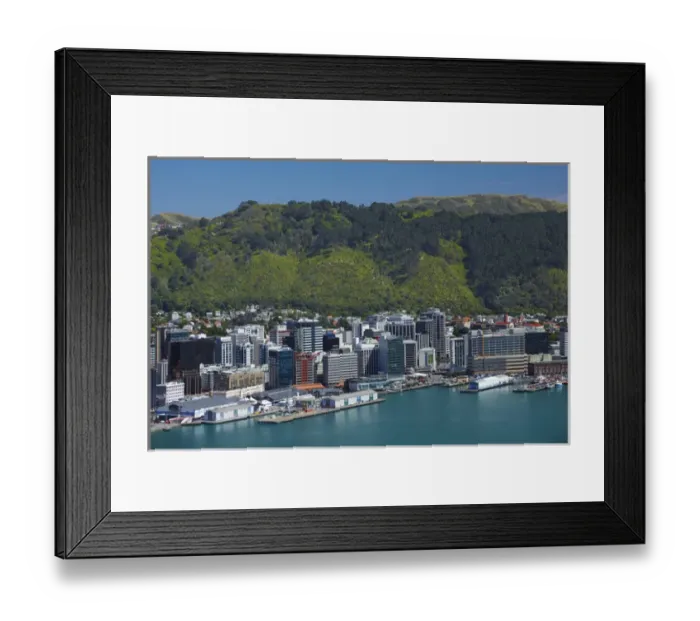 Framed Print : Wellington Central Business District, waterfront, and Te Ahumairangi Hill (previously Tinakori Hill), viewed Framed Print : Wellington Central Business District, waterfront, and Te Ahumairangi Hill (previously Tinakori Hill), viewed