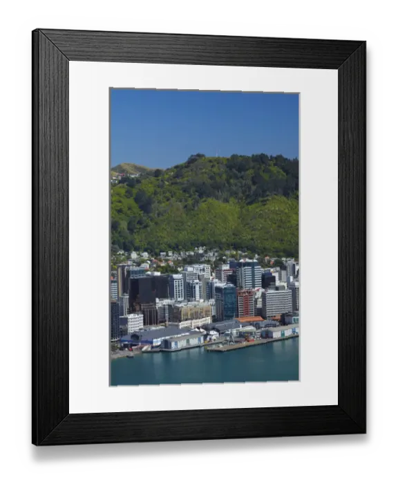 Framed Print : Wellington Central Business District, waterfront, and Te Ahumairangi Hill (previously Tinakori Hill), viewed Framed Print : Wellington Central Business District, waterfront, and Te Ahumairangi Hill (previously Tinakori Hill), viewed