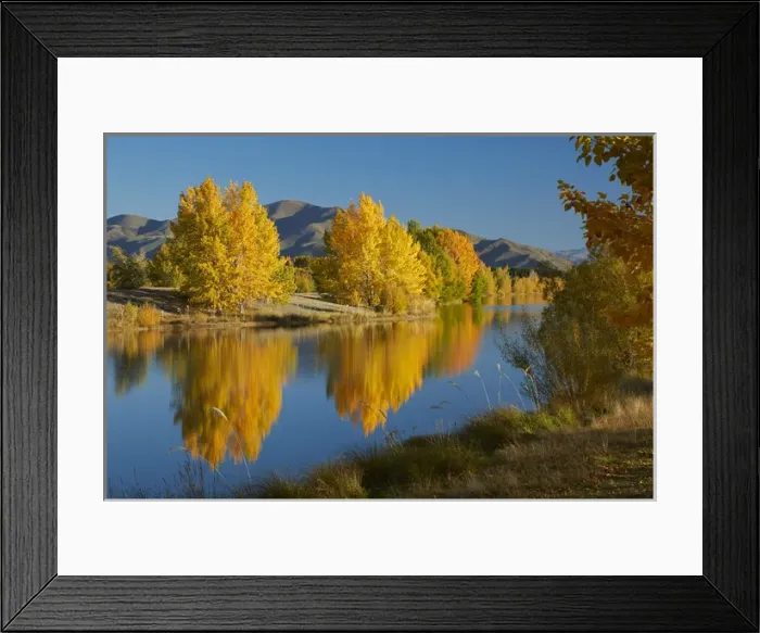 Framed Print : Autumn reflections in Kellands Pond, near Twizel, Mackenzie District, South Canterbury