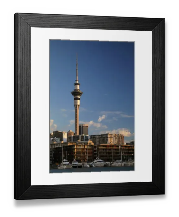 Framed Print : Skytower, Central Business District, and yachts, Viaduct Harbour, Auckland, North Island, New Zealand