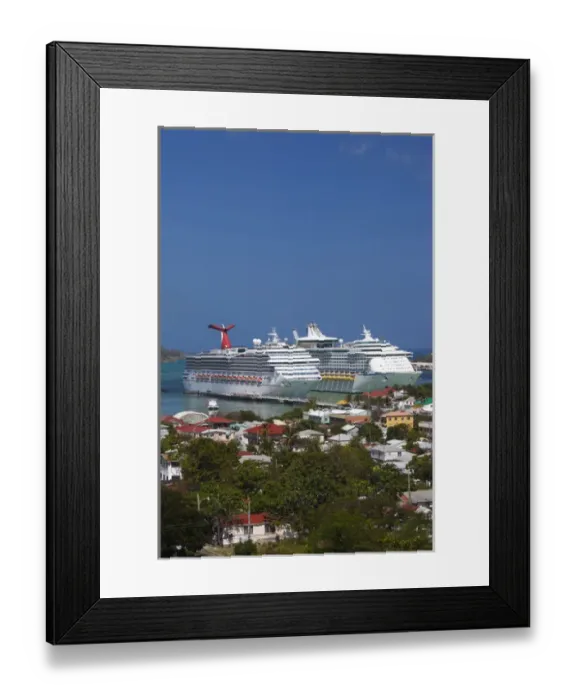 Framed Print : Antigua and Barbuda, Antigua, St. Johns, elevated city view with cruiseships at Heritage Framed Print : Antigua and Barbuda, Antigua, St. Johns, elevated city view with cruiseships at Heritage