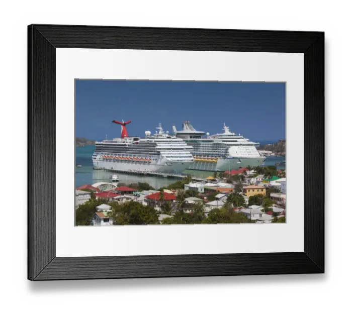 Framed Print : Antigua and Barbuda, Antigua, St. Johns, elevated city view with cruiseships at Heritage Framed Print : Antigua and Barbuda, Antigua, St. Johns, elevated city view with cruiseships at Heritage