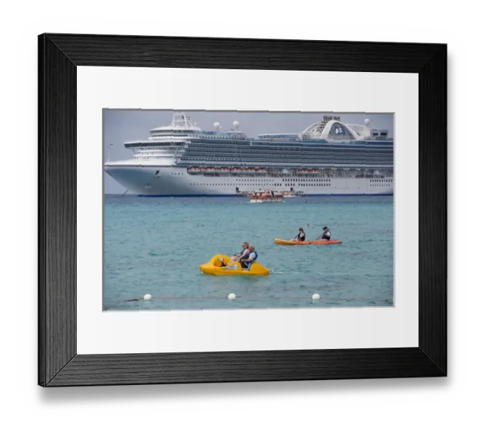 Framed Print : Bahamas, Eleuthera, Princess Cays, Crown Princes, cruise ship, paddleboat, kayak, tender Framed Print : Bahamas, Eleuthera, Princess Cays, Crown Princes, cruise ship, paddleboat, kayak, tender