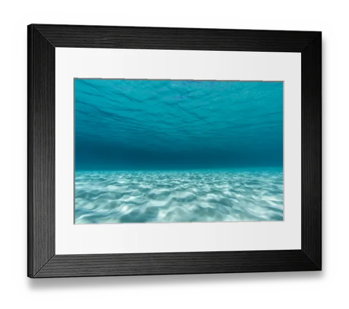Framed Print : Underwater photograph of a textured sandbar in clear blue water near Staniel Cay