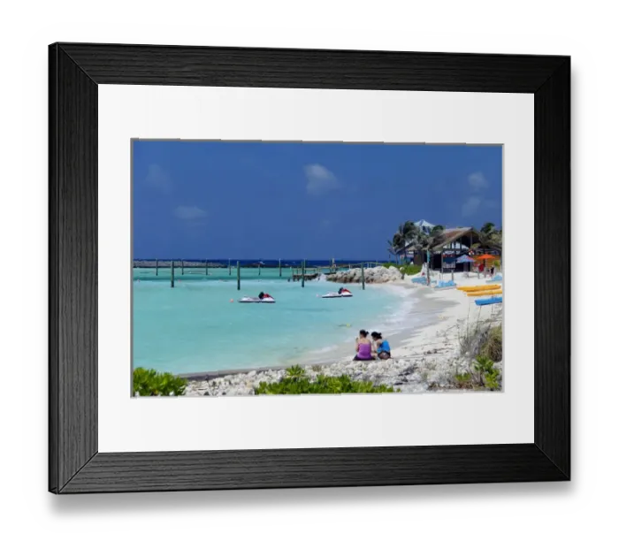 Framed Print : Caribbean, Bahamas, Castaway Cay. Women on beach at Castaway Cay