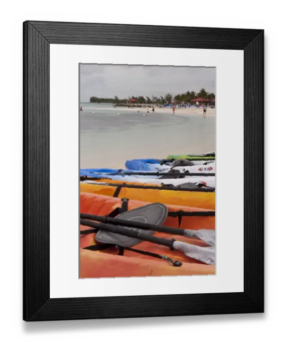 Framed Print : Bahamas, Eleuthera, Princess Cays, kayaks on beach Framed Print : Bahamas, Eleuthera, Princess Cays, kayaks on beach