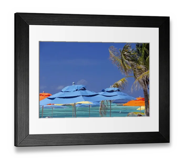 Framed Print : Caribbean, Bahamas, Castaway Cay. Umbrellas and Shade at Castaway Cay Framed Print : Caribbean, Bahamas, Castaway Cay. Umbrellas and Shade at Castaway Cay