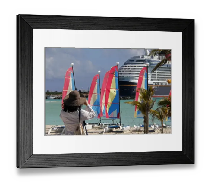 Framed Print : Caribbean, Bahamas, Castaway Cay. Woman taking picture at Castaway Cay Framed Print : Caribbean, Bahamas, Castaway Cay. Woman taking picture at Castaway Cay