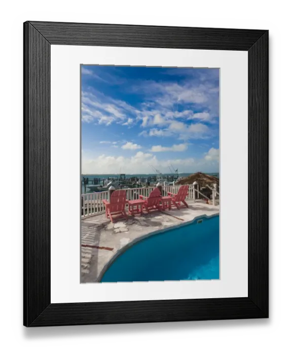 Framed Print : Bahamas, Eleuthera Island, Harbour Island, Dunmore Town, pool view over marina Framed Print : Bahamas, Eleuthera Island, Harbour Island, Dunmore Town, pool view over marina