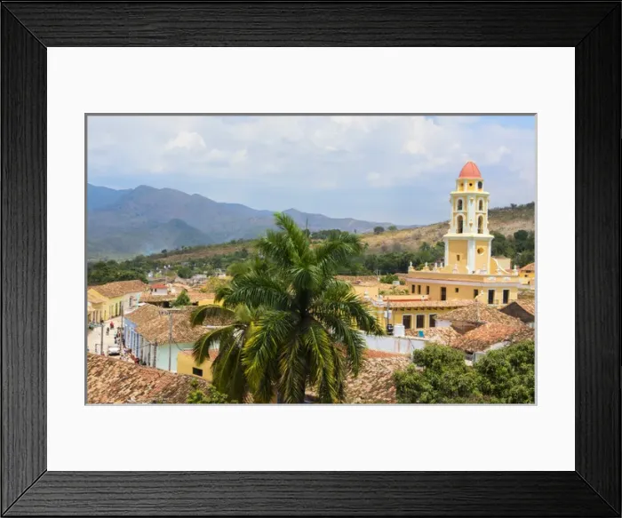 Framed Print : Trinidad Cuba from above tower with church and mountains with buildings of tile roofs Framed Print : Trinidad Cuba from above tower with church and mountains with buildings of tile roofs