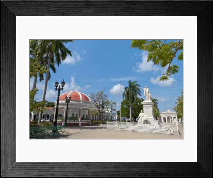 Framed Print : Cienfuegos Cuba Jose Marti Square in center with statue of Jose Marti and palms