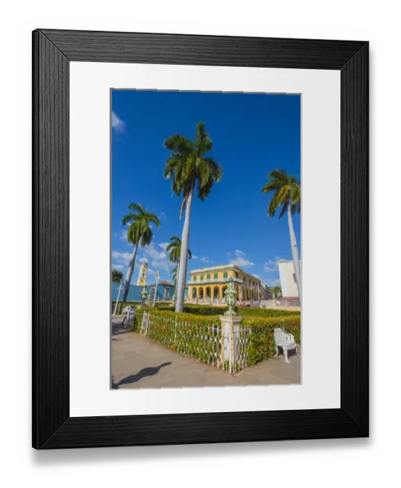 Framed Print : Cuba, Sancti Spiritus Province, Trinidad. Plaza filled with palm trees