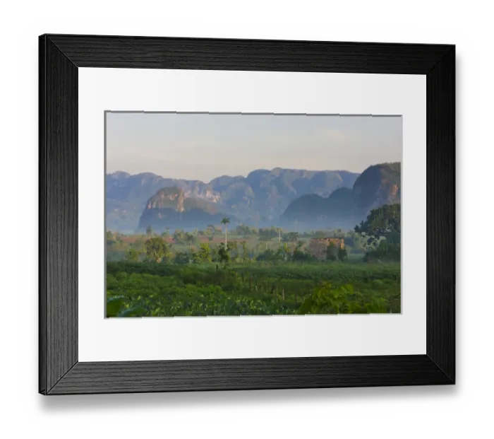 Framed Print : Limestone hill, farming land in morning mist, Vinales Valley, UNESCO World Heritage site