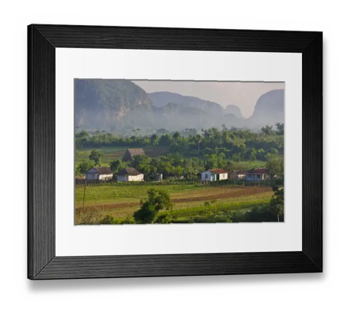 Framed Print : Limestone hill, farming land and village house, Vinales Valley, UNESCO World Heritage site