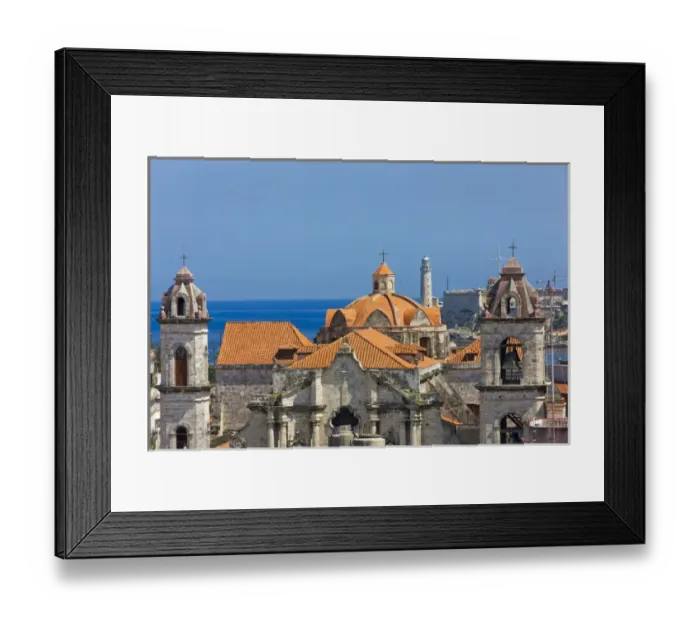 Framed Print : Cathedral and light house in the harbor in the historic center, Havana, UNESCO World Heritage site