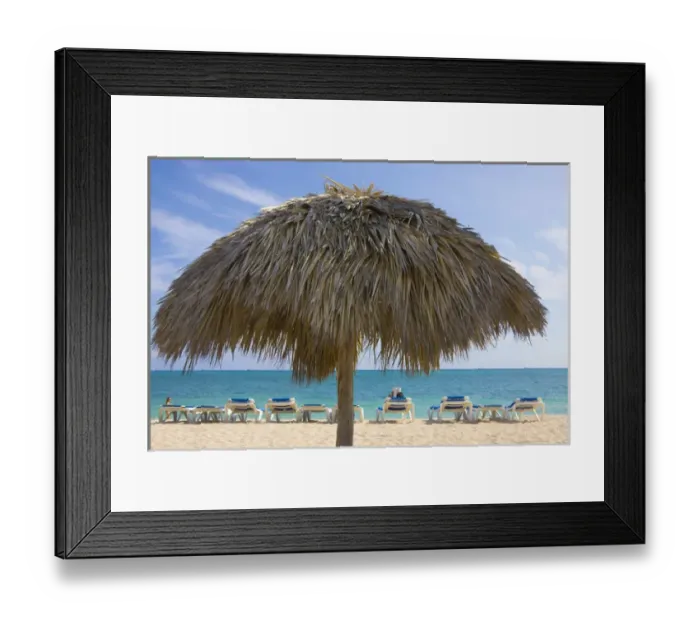 Framed Print : Straw umbrella and chairs on the beach, Trinidad, Cuba Framed Print : Straw umbrella and chairs on the beach, Trinidad, Cuba