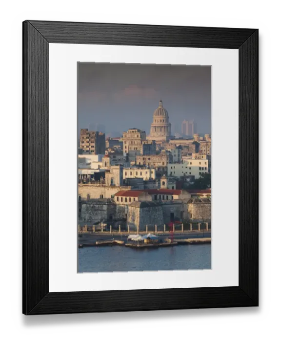 Framed Print : Cuba, Havana, Havana Vieja, elevated view of buildings along Havana Bay, dawn Framed Print : Cuba, Havana, Havana Vieja, elevated view of buildings along Havana Bay, dawn