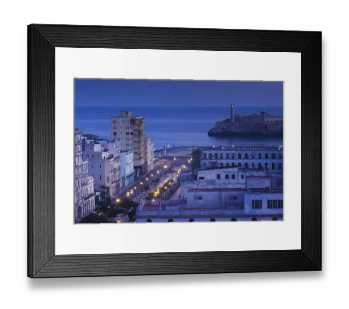 Framed Print : Cuba, Havana, elevated city view above Paseo de Marti towards Castillo de los Tres