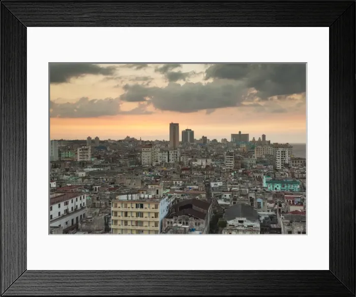 Framed Print : Cuba, Havana, elevated city view above Central Havana looking west, dusk Framed Print : Cuba, Havana, elevated city view above Central Havana looking west, dusk