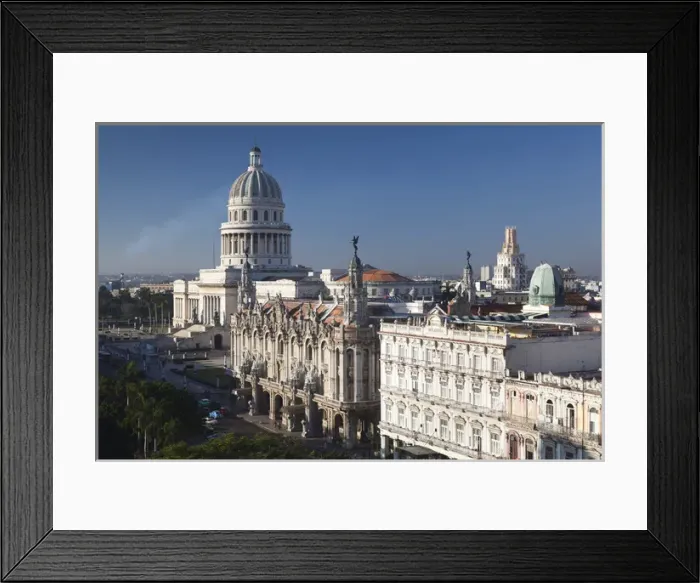 Framed Print : Cuba, Havana, elevated city view towards the Capitolio Nacional, morning with El Framed Print : Cuba, Havana, elevated city view towards the Capitolio Nacional, morning with El